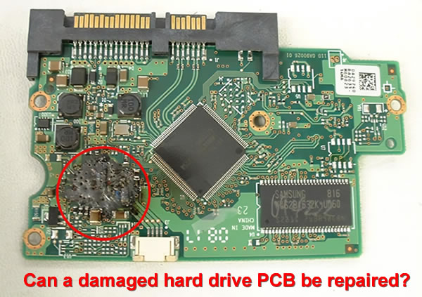 Can a damaged hard drive PCB be repaired?