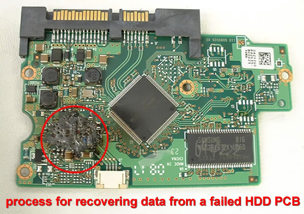 What is the process for recovering data from a failed hard drive PCB?