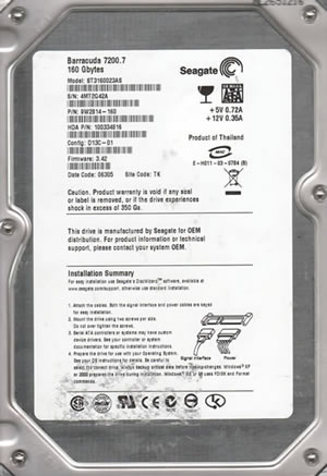 Seagate ST3160023AS Hard Disk Drive