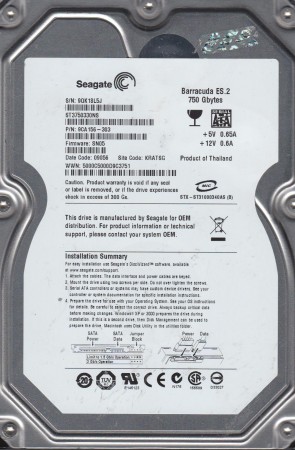 Seagate  Barracuda 7200.11 ST3750330AS 750GB 3.5" SATA II Desktop Hard Drive 