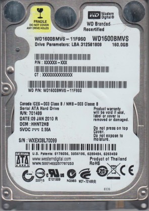 Western Digital WD1600BMVS Hard Disk Drive