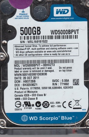 Western Digital WD5000BPVT Hard Disk Drive