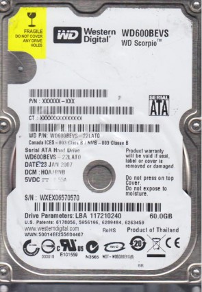 Western Digital WD600BEVS Hard Disk Drive