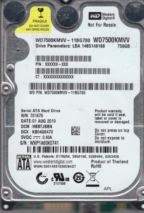 Western Digital WD7500KMVV Hard Disk Drive
