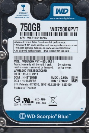 Western Digital WD7500KPVT Hard Disk Drive