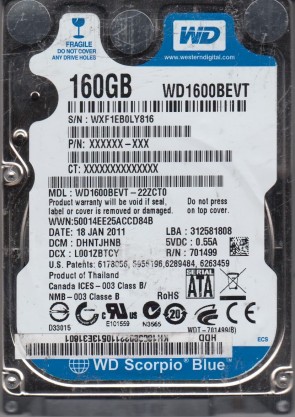 Western Digital HDD WD1600BEVT